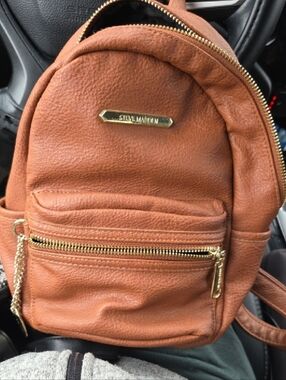 Steve Madden Cognac Brown Mini Backpack with Gold Hardware